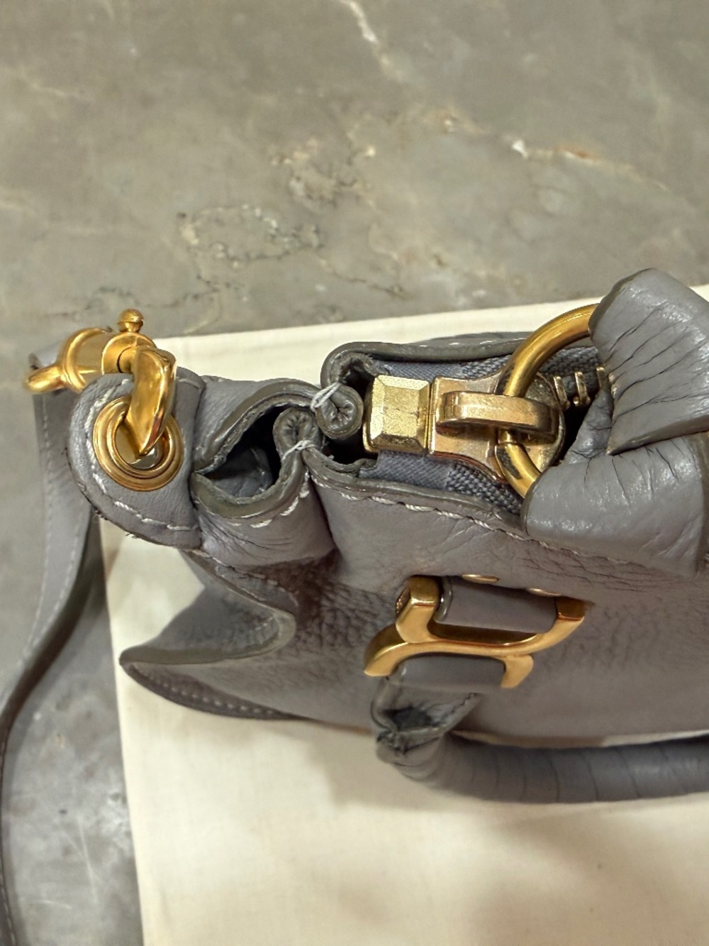 Chloe Gray Mini Marcie Leather Top-Handle Crossbody with Gold Hardware - Picture 12 of 15